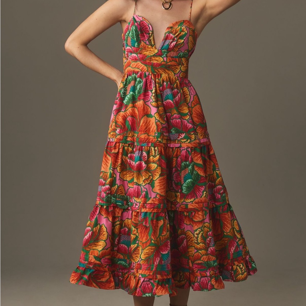 Farm Rio Beaded Spring Sleeveless Midi Dress